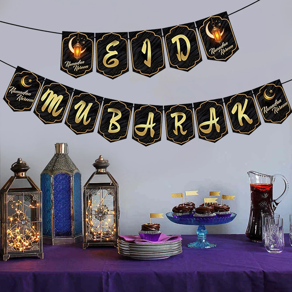 

EID Mubarak Banner Ramadan Kareem Banner Party Decorations Supplies Star Moon Hanging Ornament Eid al Fitr Mubarak Decoration