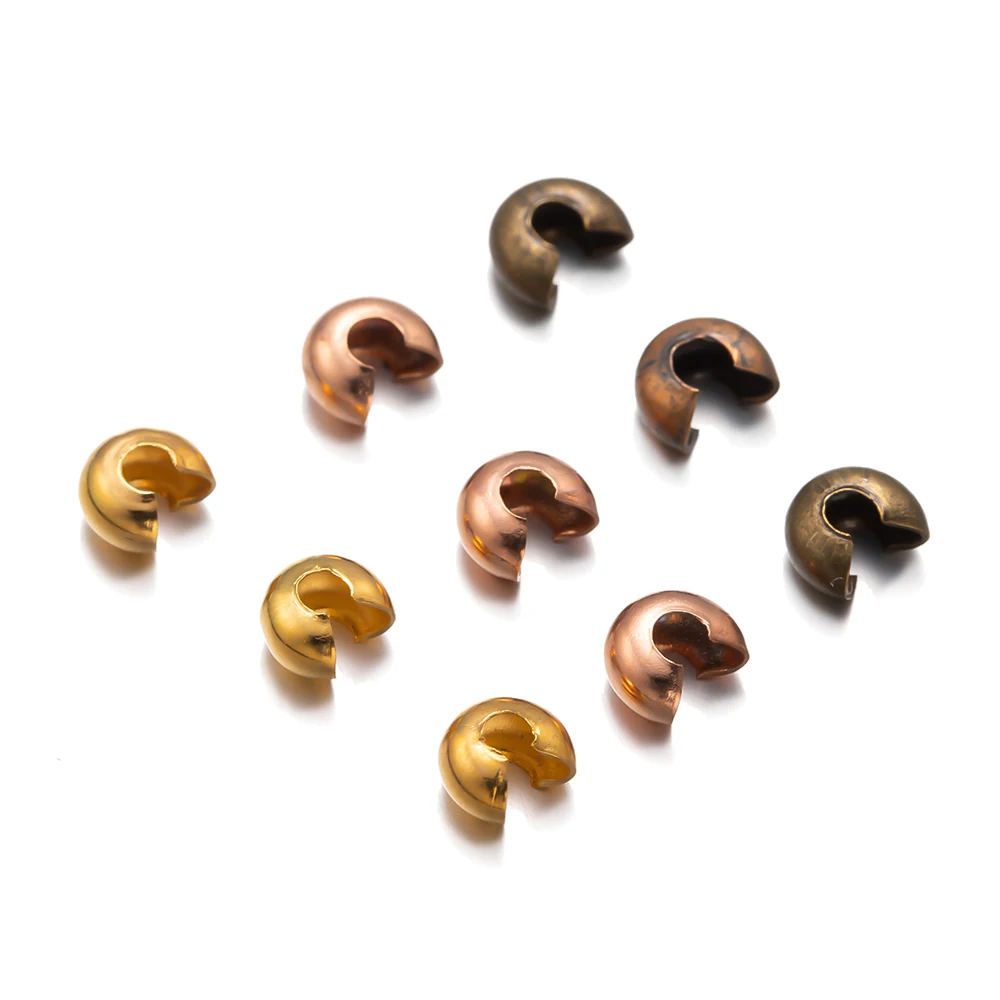 

100pcs/Lot Gold Color Copper End Crimp Beads Cover Dia 2 3 4mm Loose Big Hole Spacer Stopper Beads For Diy Jewelry Making