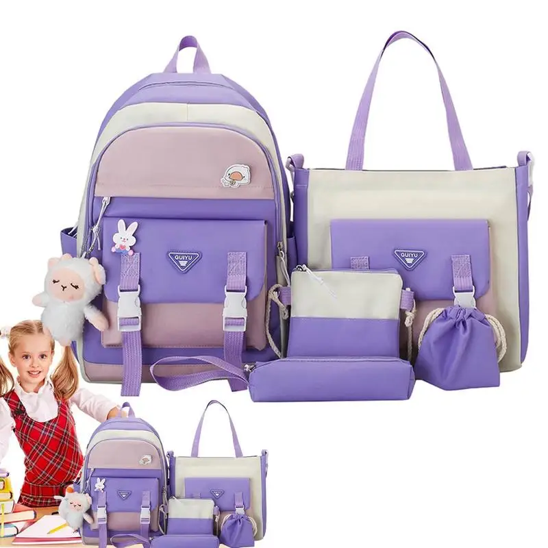 

Girls School Backpack 5 Pieces Aesthetic Backpack Set For School Shoulder Bag Pencil Bag Tote Bag Kawaii Backpack With Cute