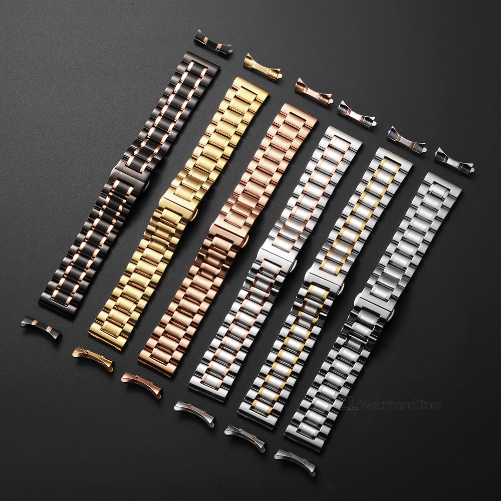 Elegant Stainless Steel Watch Strap with Curved End and Butterfly Clasp