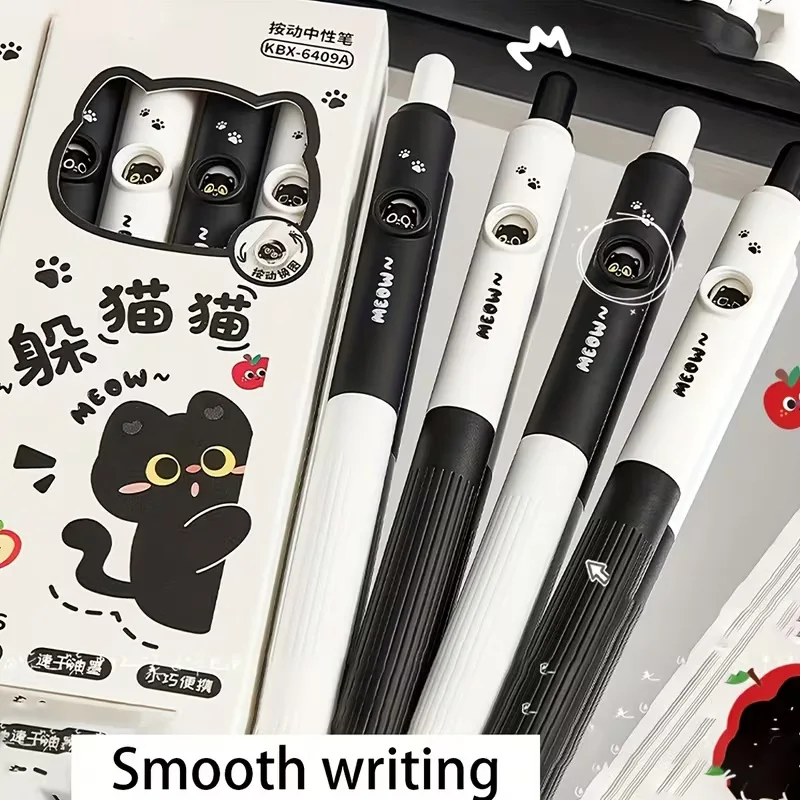 4pcs Kawaii Cat Pens Paw 0.5mm Quick-Dry Black Ink-Smooth Writing Retractable Pens School Journaling Birthday Christmas Gift ﻿ - 6