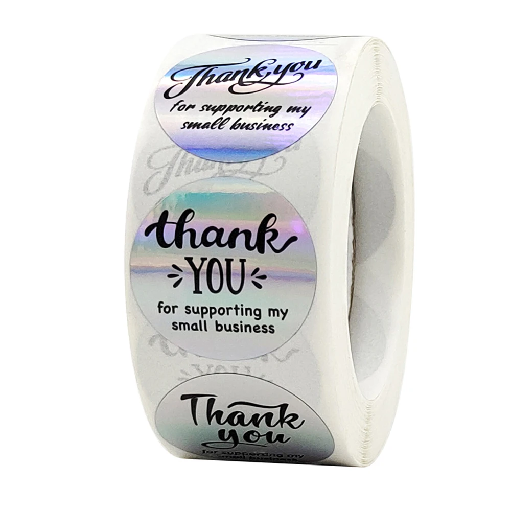 

100-500 шт., радужные лазерные наклейки «Thank You»