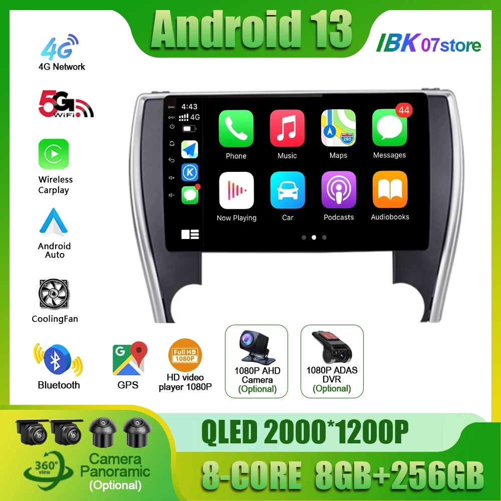 Android 13 For Toyota Camry 7 XV50 2014 - 2017 Car Radio Multimedia Navigation Navigation 4G GPS CarPlay Head Unit Screen