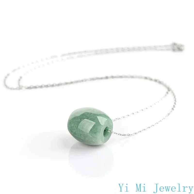 Jadeite Pendant Planted Bean Green Transfer Bead Female Jade Necklace S925 Silver Chain for 1 Real and Items