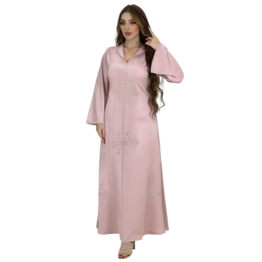 Muslin Dress Abaya For Women Ethnic Morocco Caftan Kaftan Dress With Hat Robe Fashion Diamond Split Bottom Dress Women Clothing