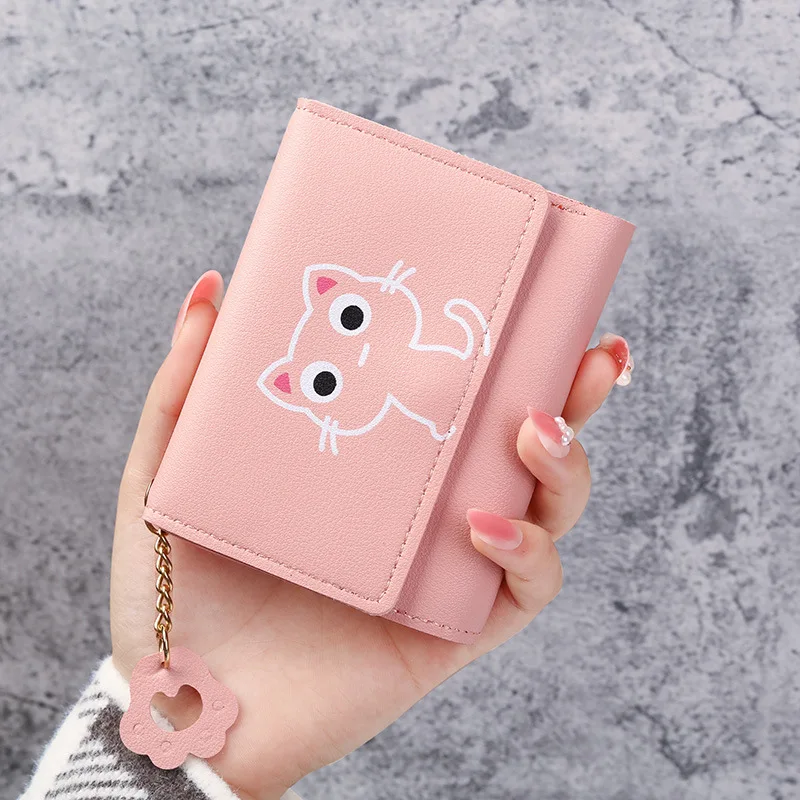 

New Women's Wallet Cute Cat Short Wallet Leather Small Purse Girls Money Bag Card Holder Ladies Female Hasp 2023 Fashion