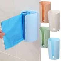 Wall Hanging Nail-Free Plastic Garbage Bag Holder Mounted Trash Bag Storage Box Cotton Pad Container For Home Kitchen Bathroom 1