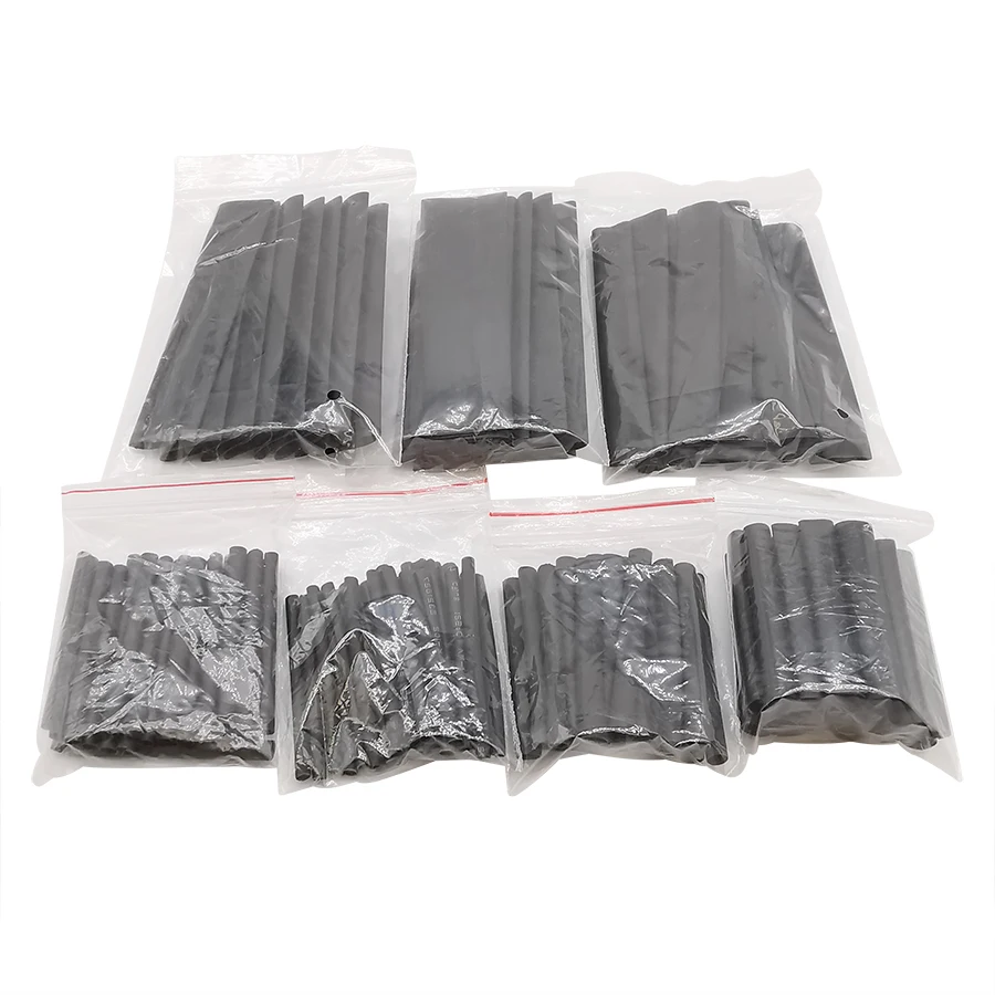 127Pcs/Bag Black Polyolefin Heat Shrink Tube Sleeving Tubing Electrical Wire Wrap Cable Waterproof Shrinkage 2:1 Assortment Kit
