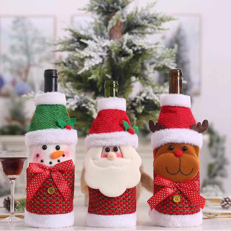 

3Pack Christmas Wine Bottle Bags Sweater Wine Bottle Cover Bags Kit Wine Bottle Cover Cute Santa Reindeer-Snowman