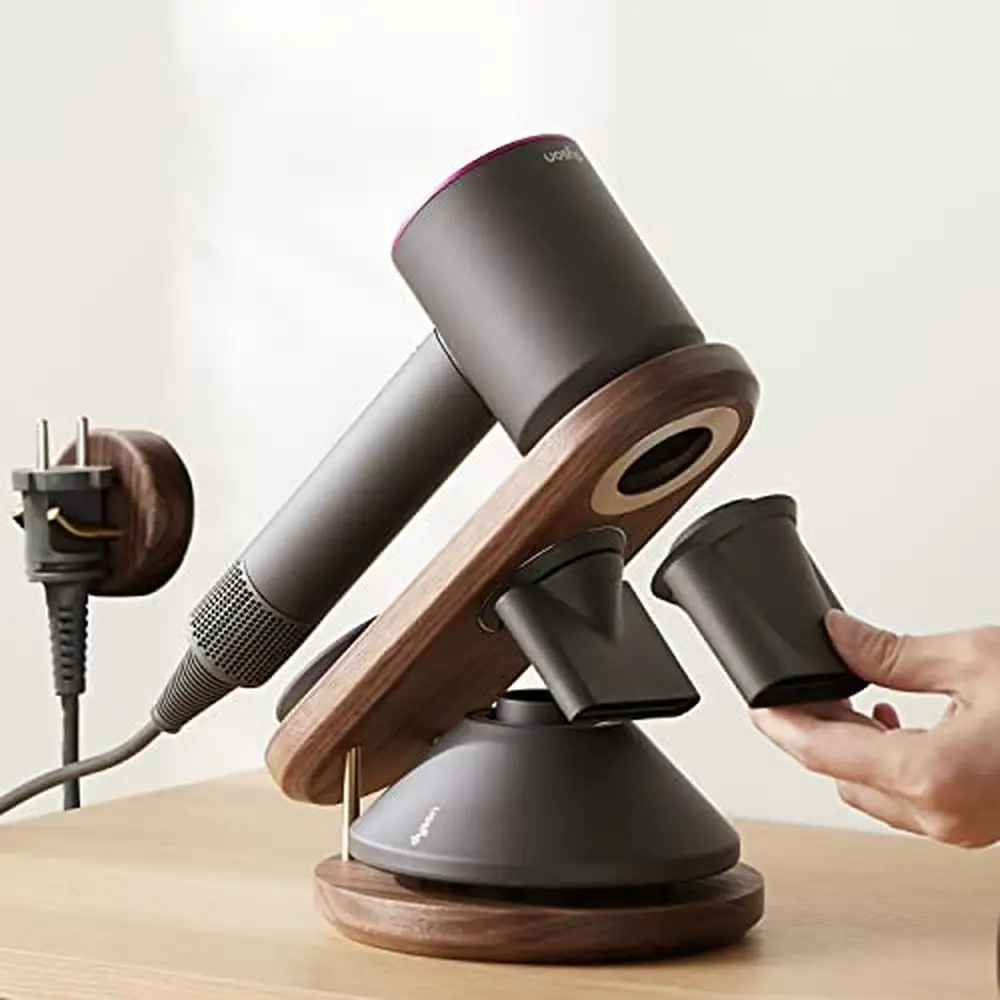 

Walnut Wood Hair Dryer Stand Dyson Supersonic with Magnetic Nozzle Holder Base Display Stand