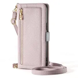Lichee Pattern Flip Leather Crossbody Phone Case with Zipper Wallet and Card Holder - Google Pixel 8 Pro (Purple Pink)