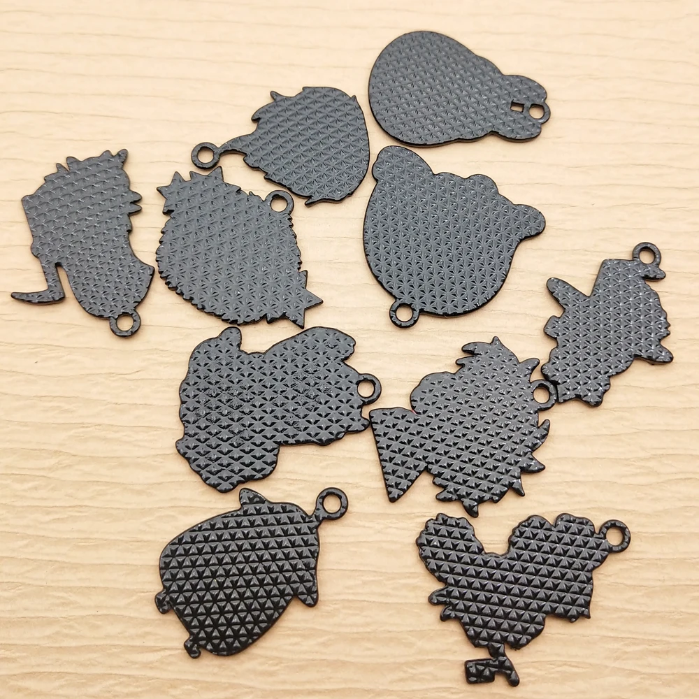 Set of 10 Black Plated Cartoon Charms for DIY Jewelry and Crafts