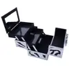 SM-2176  Zebra Aluminum Makeup Train Case Jewelry Box Cosmetic Organizer with Mirror - 9x6x6 5