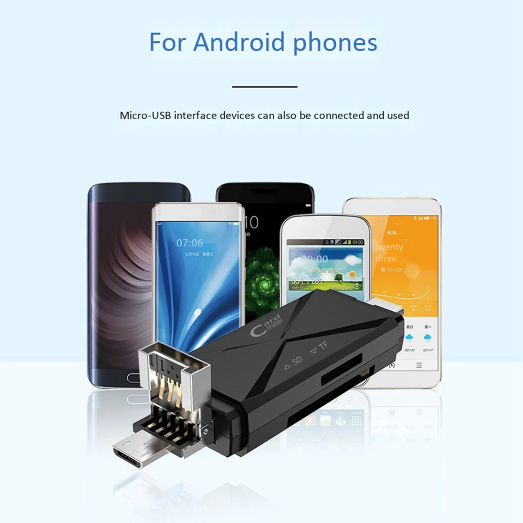 USB 2.0 마이크로 USB C타입 카드 리더기, SD 메모리 카드 리더기, 마이크로 SD TF USB C타입 카드 리더기, 흰색