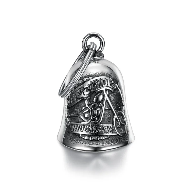 

Punk Flame Motorcycle Bell Keychain Pendant Men\'s Hip Hop Rock Riding Exorcism Amulet Jewelry Accessories