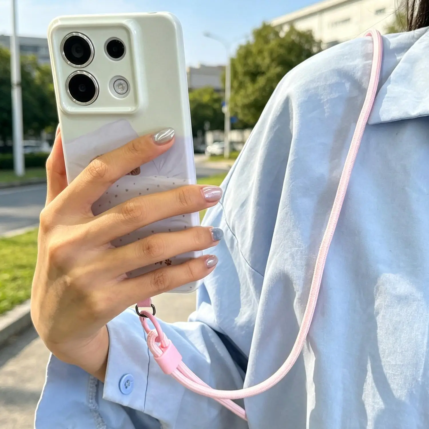 Universal Adjustable Cell Phone Lanyard with Charm Chain and Hanging Cord Clips