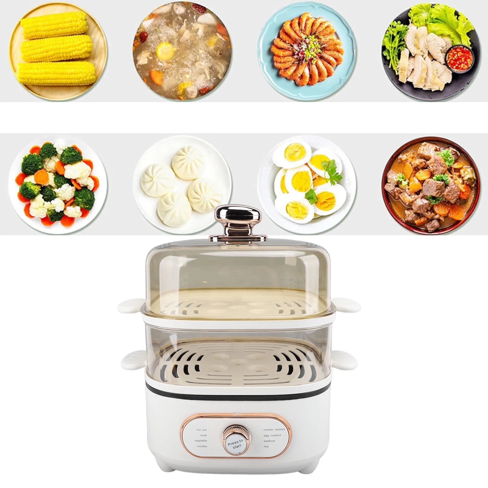 2 Tier Electric Steam Pot 1200W 10.5L Stackable Multipurpose Cooker Electric Hot Pot with Steaming Plate for Soup Noodles Oatmea 2