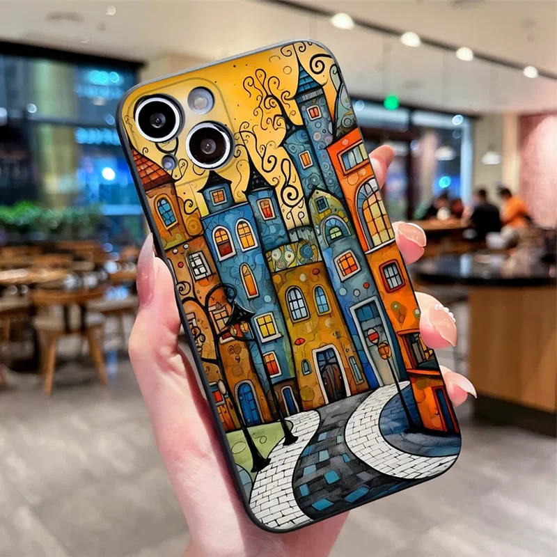 Vintage Art Houses Style Painted Soft Phone Case