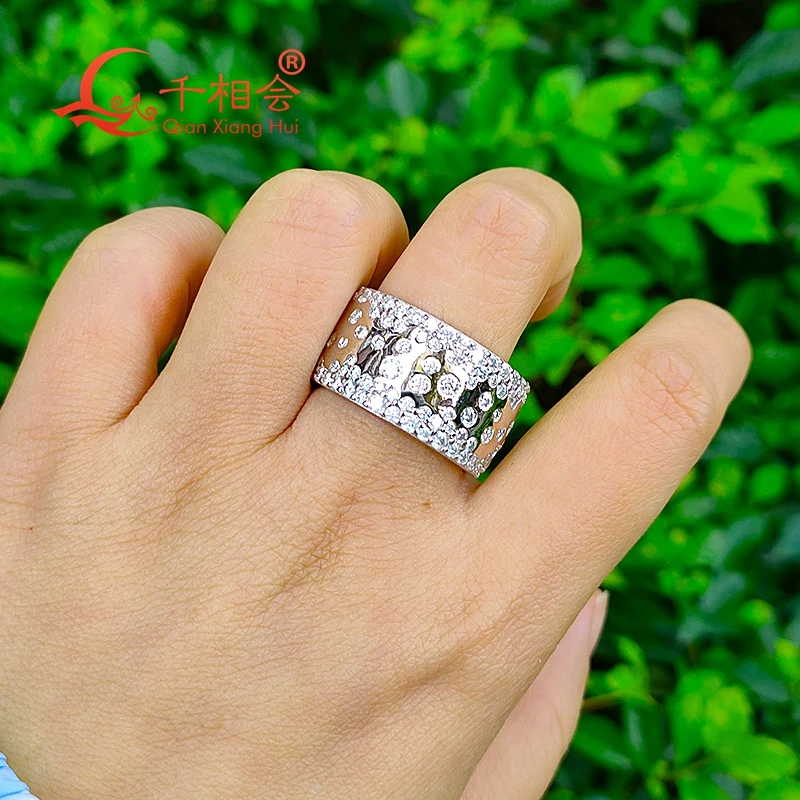 12.6mm width half  inlay Moissanite Ring Men and women Sterling 925 Silver Round  Diamond  Engagement Male datting Jewelry