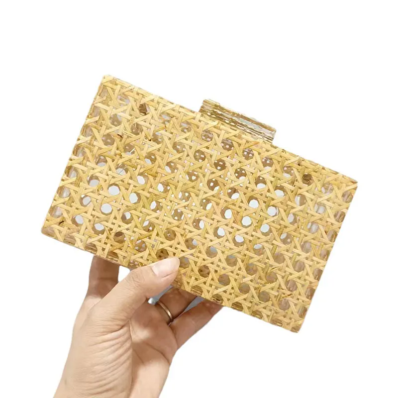 

Evening Bag Shoulder Fashion Acrylic Vintage Rattan Chain Clutch Handbags For Women Free Shipping Luxury Designer Ladies Hand