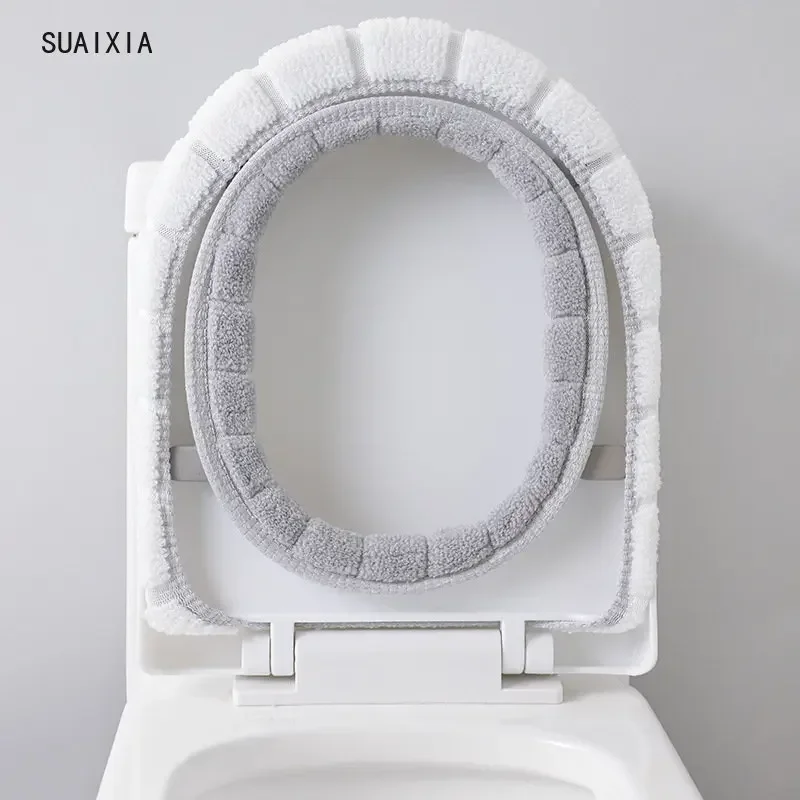 Household Warm Soft Thicken Toilet Seat Cover  Warmer Closestool Mat Bathroom Toilet Seat Cover Universal Plush Toilet Cushion 4