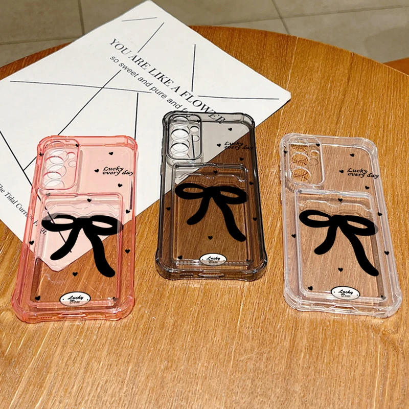 Elegant Black Bow Clear Card Wallet Phone Case with Enhanced Protection