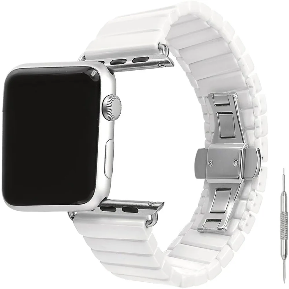 Ceramic Link Bracelet for Apple Watch Series 9 8 7 6 5 SE 4 3 Band iWatch Ultra 2 49mm 45mm 41mm 44mm 40mm 42mm Butterfly Strap