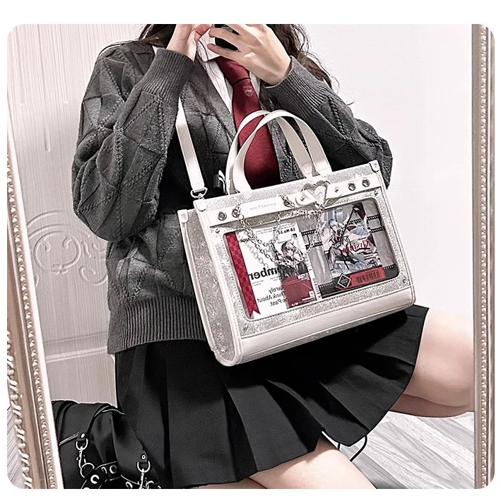 Xiuya Y2k Chains Womens Shoulder Bag Gothic Punk Fashion Original Designer Ita Bag High Quality Japanese Style Lolita Jk Handbag
