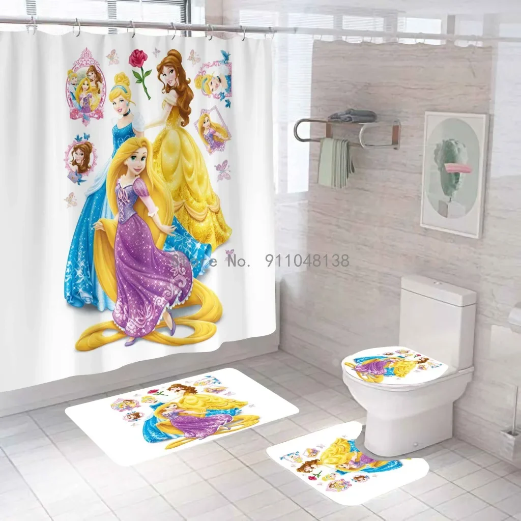 Disney Schneewittchen Cinderella Princess Shower Curtains Girls Bathroom Curtain 3D Fabric with Hooks Waterproof Bath Screen