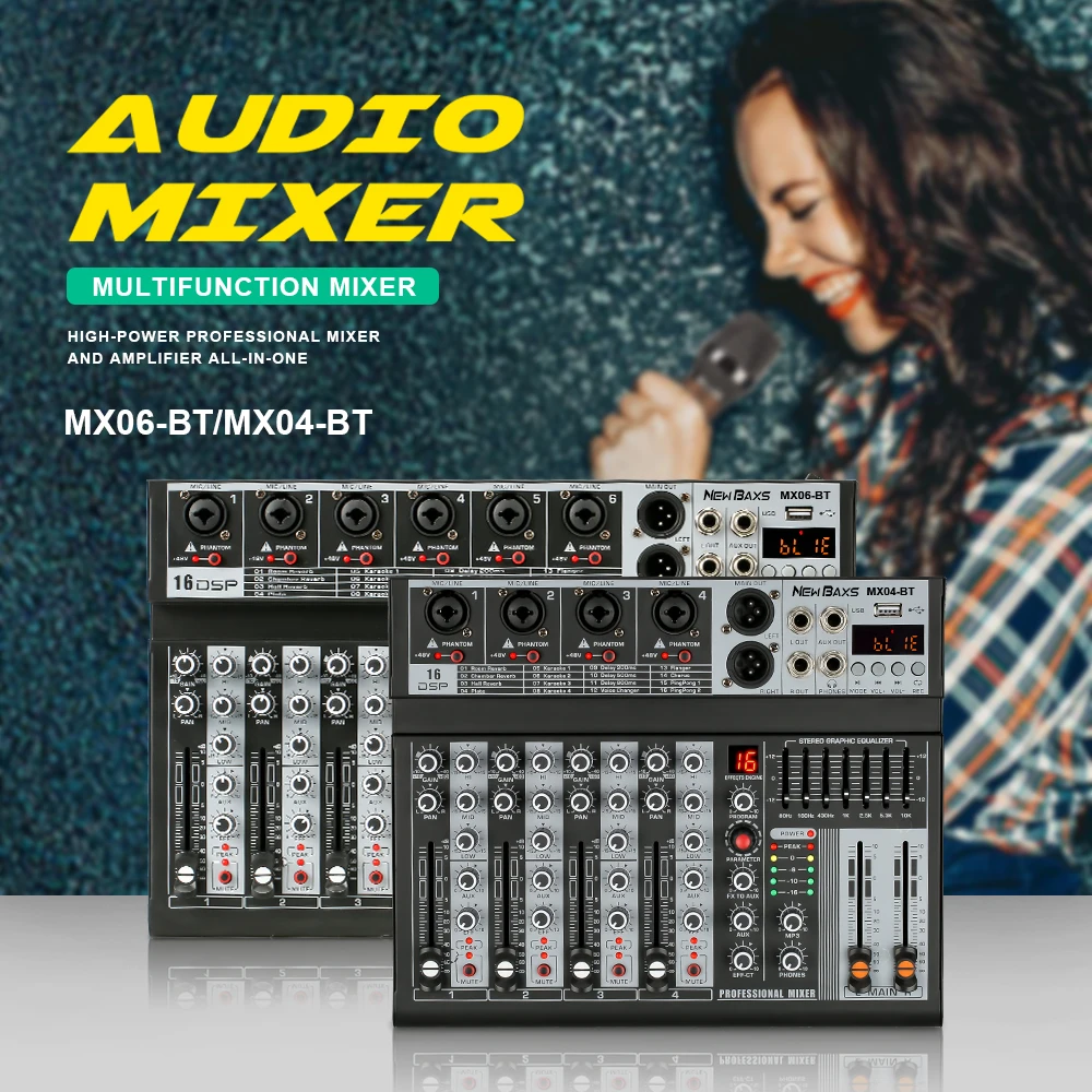 4-6-Channel Audio Mixer With USB MP3 Player Mixing Console Of DSP DJ Audio Console Mixer Professional audio mixer