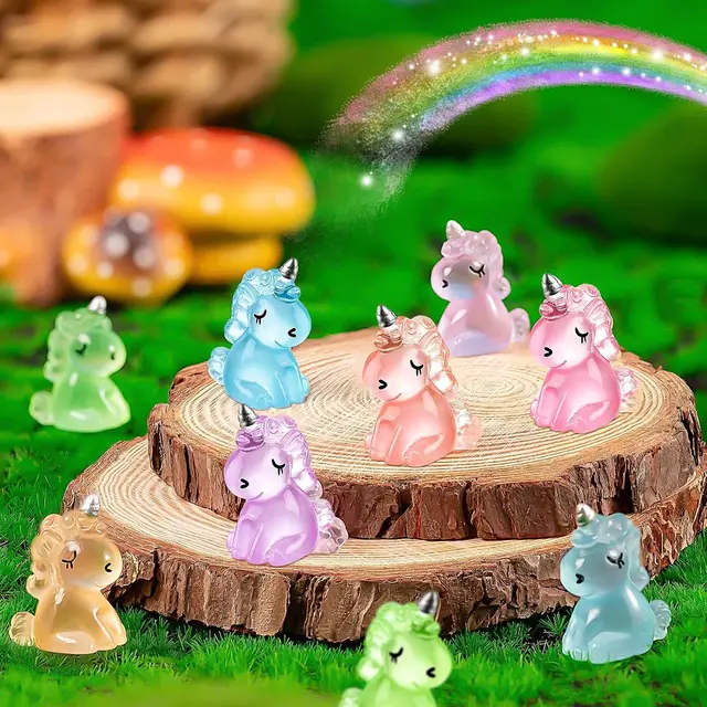 10/20pcs Luminous Mini Resin Unicorn Figurines Glow in The Dark Tiny Unicorn Ornament for DIY Fairy Garden Landscape 4