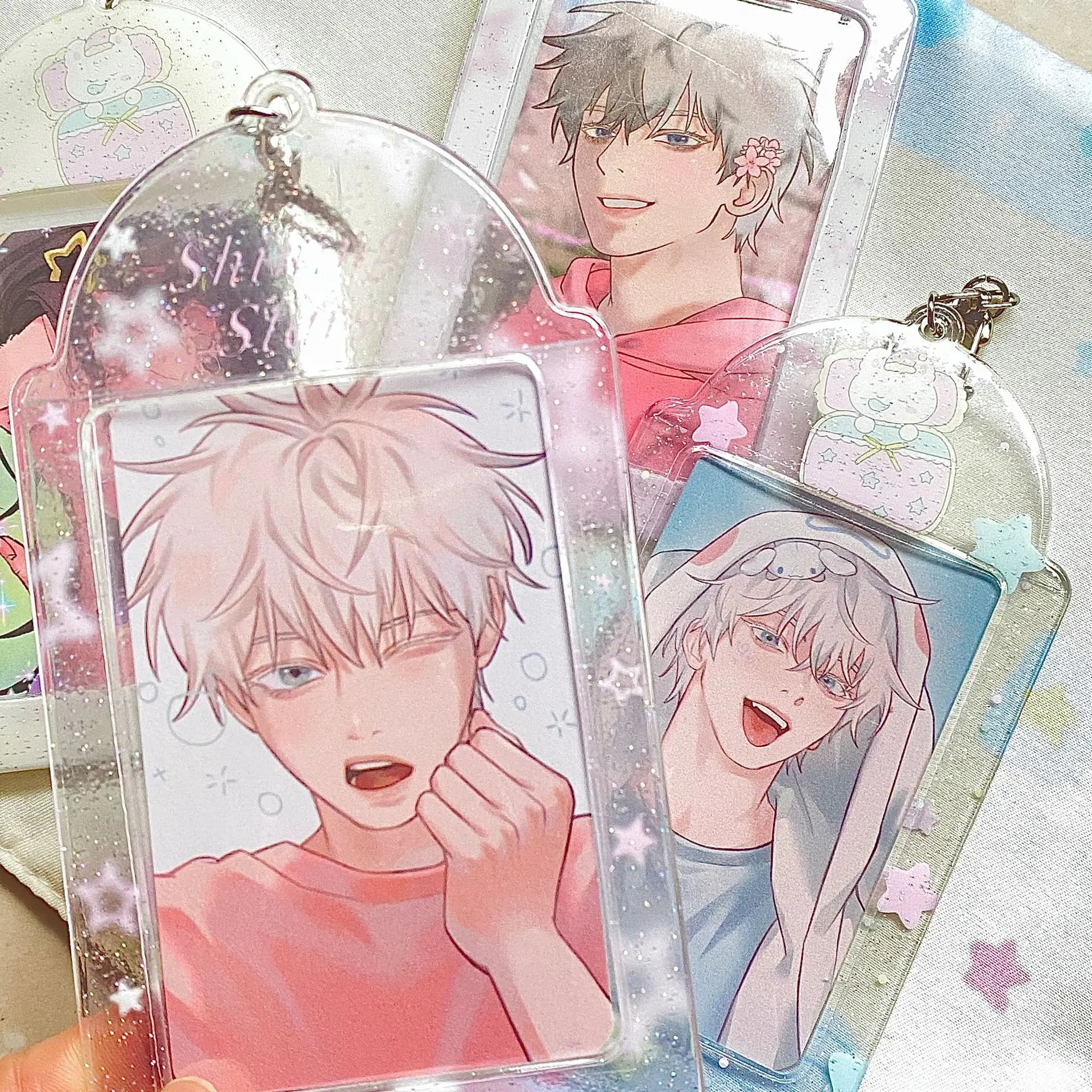 Steve y2K Star Transparent Glitter Card Holder Cute Sleeping Bear Card Holder Keychain Anti-Lost