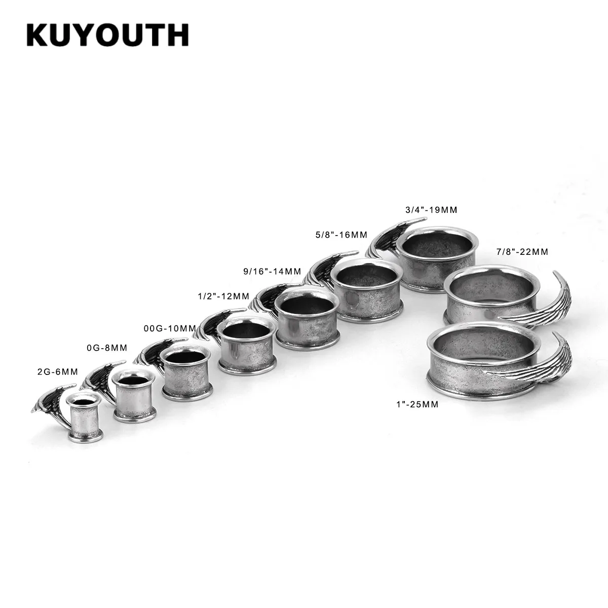 KUYOUTH 2er-Set Asymmetrische Flügel-Ohr-Tunnel Links & Rechts – Edgy Punk Stretcher Expander Körperschmuck Trendy 2026 – Detail 2