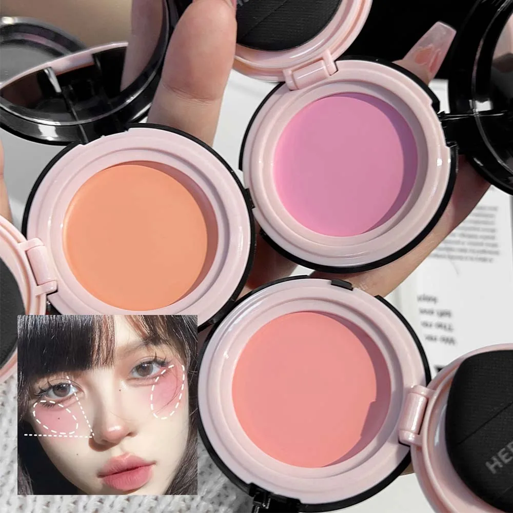 Moisturizing Air Cushion Powder Blusher Mud with Puff Soft Fog Whitening Natural Brightening Face Blush Cream Cheek Blush Makeup 6