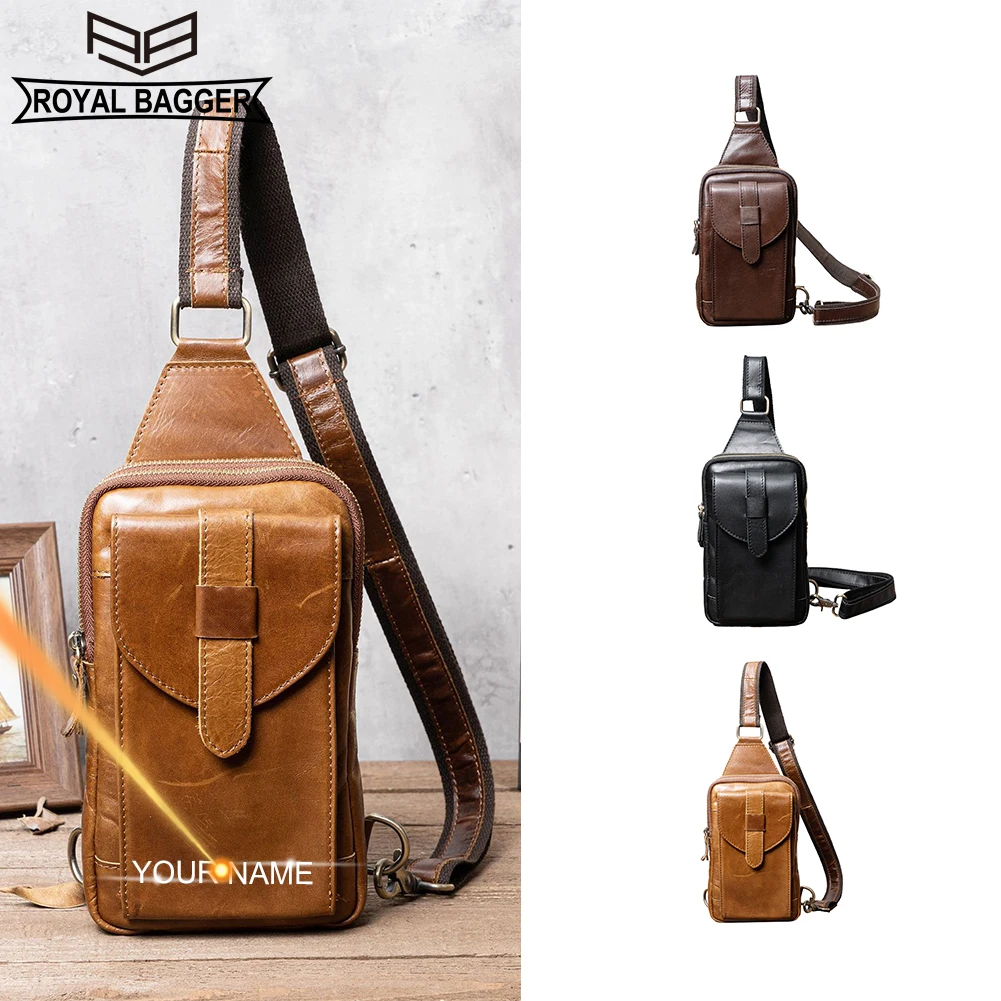 

Royal Bagger Genuine Cow Leather Oil Wax Cowhide Chest Bag for Men Vintage Large Capacity Crossbody Bags Phone Pack 0811