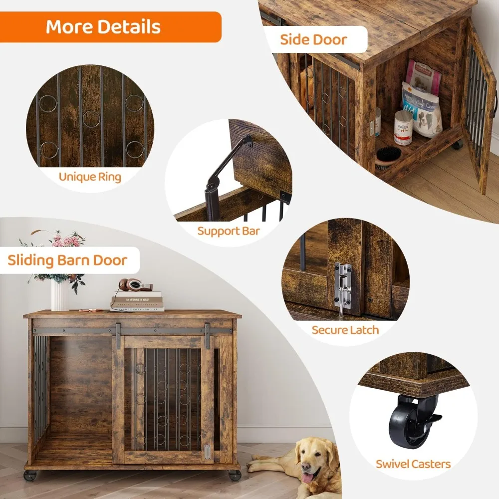 Masterpiece Dog Crate Furniture With Sliding Barn Door, 39 4