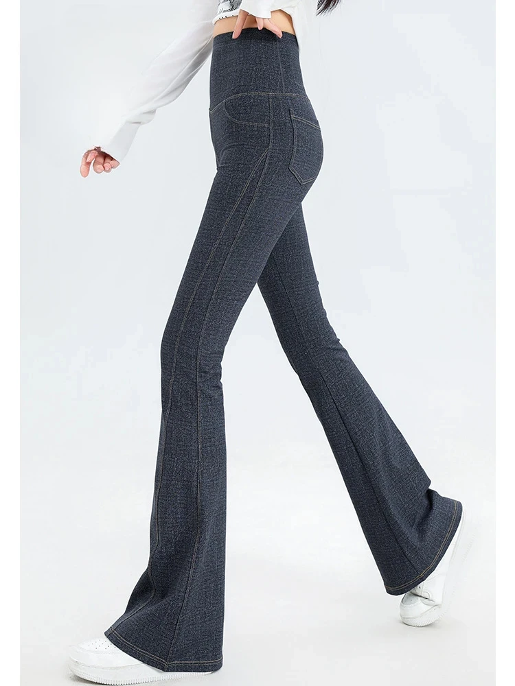 2024 Denim Women's Pants Micro Flared High Waist Abdomen Leggings New in Summer Stretch Sports Fitness Yoga Casual Pants Jeans 4