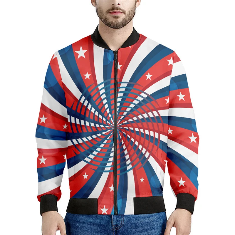 thumbnail image 1 of Chaqueta bomber con estampado de patchwork patriótico estadounidense para hombre, sudadera de manga larga en 3D, chaqueta bomber de calle de gran tamaño con cremallera, 1 of 4