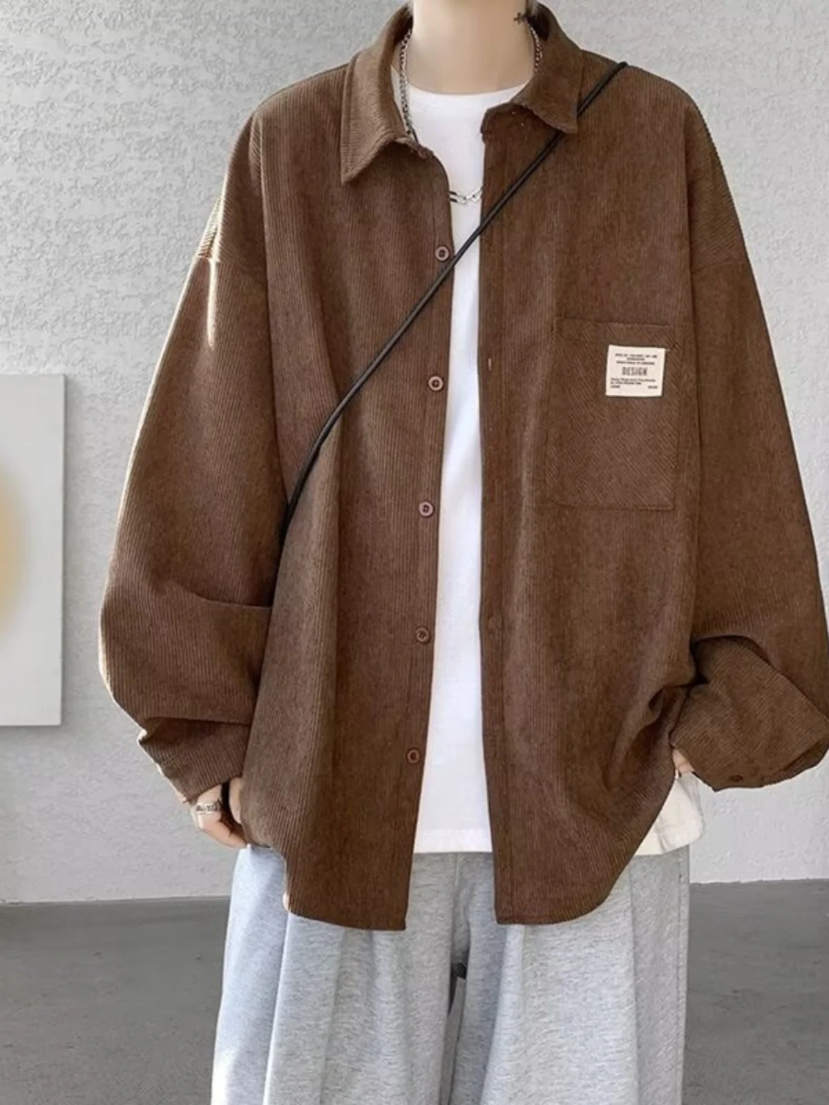 Corduroy Long Sve irt for Junior And High School Students Men's Loose Fit Button down Youthful Sle Autumn Wear Resistant