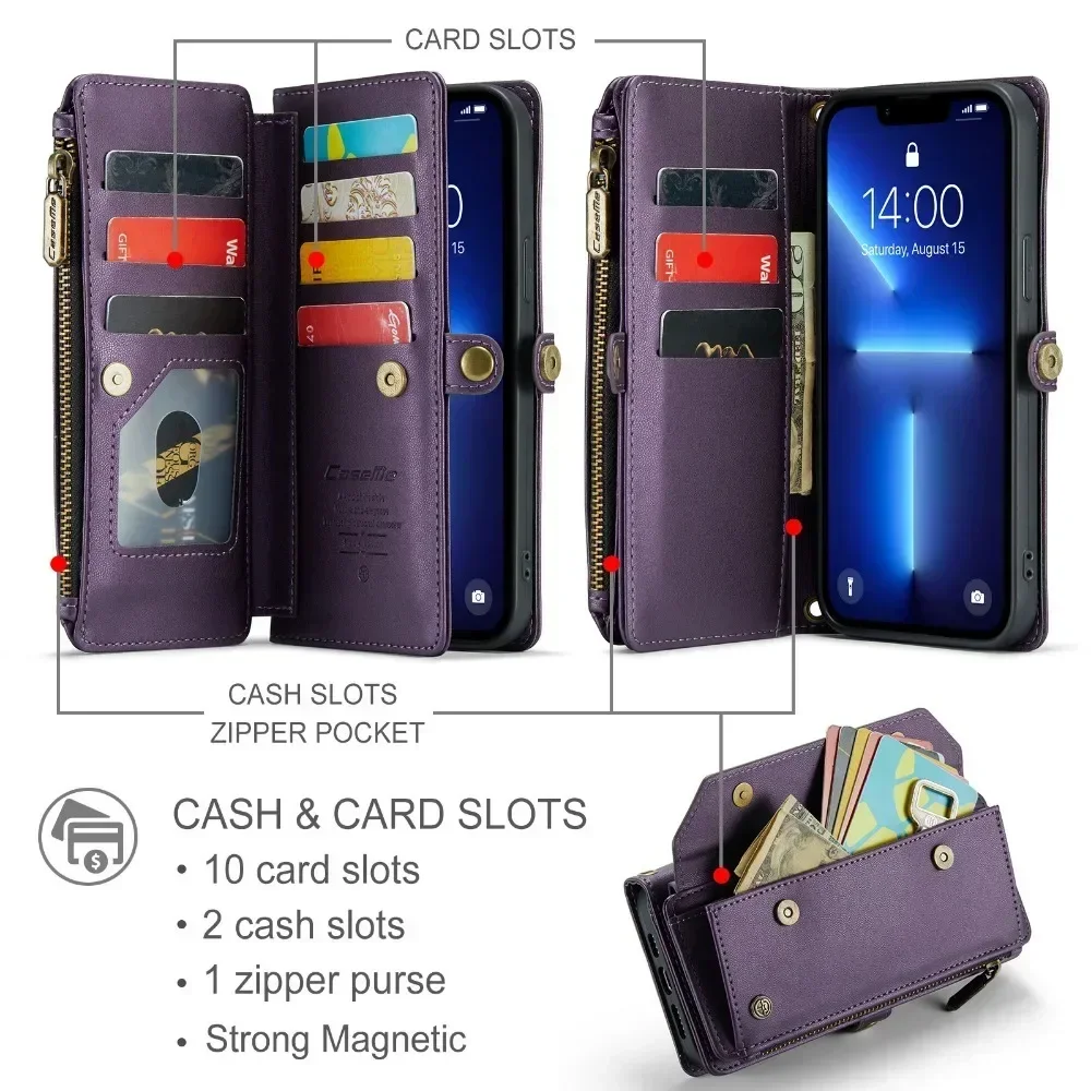 Long Crossbody Wallet Phone Case for IPhone 15 14 13 12 Pro Max Plus Promax Card Slot Holder Lanyard Leather Cover