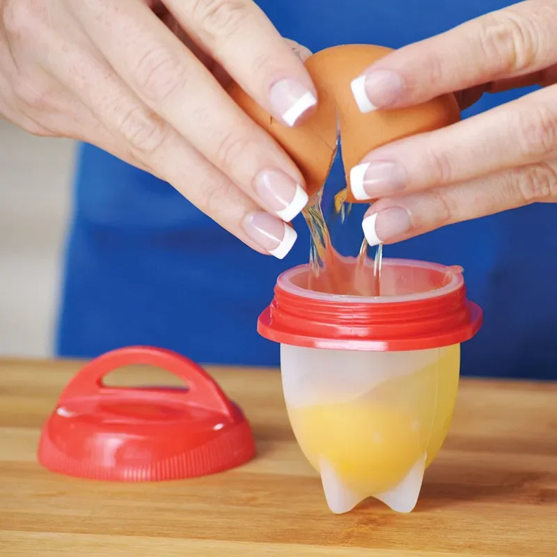 Description Picture 2 of item6pcs Egg Boiler Poachers Steamer Multi Functional Egg Slicer Cutter 6 Piece Silicone Egg Cups Boilers White Red Yolk Divider