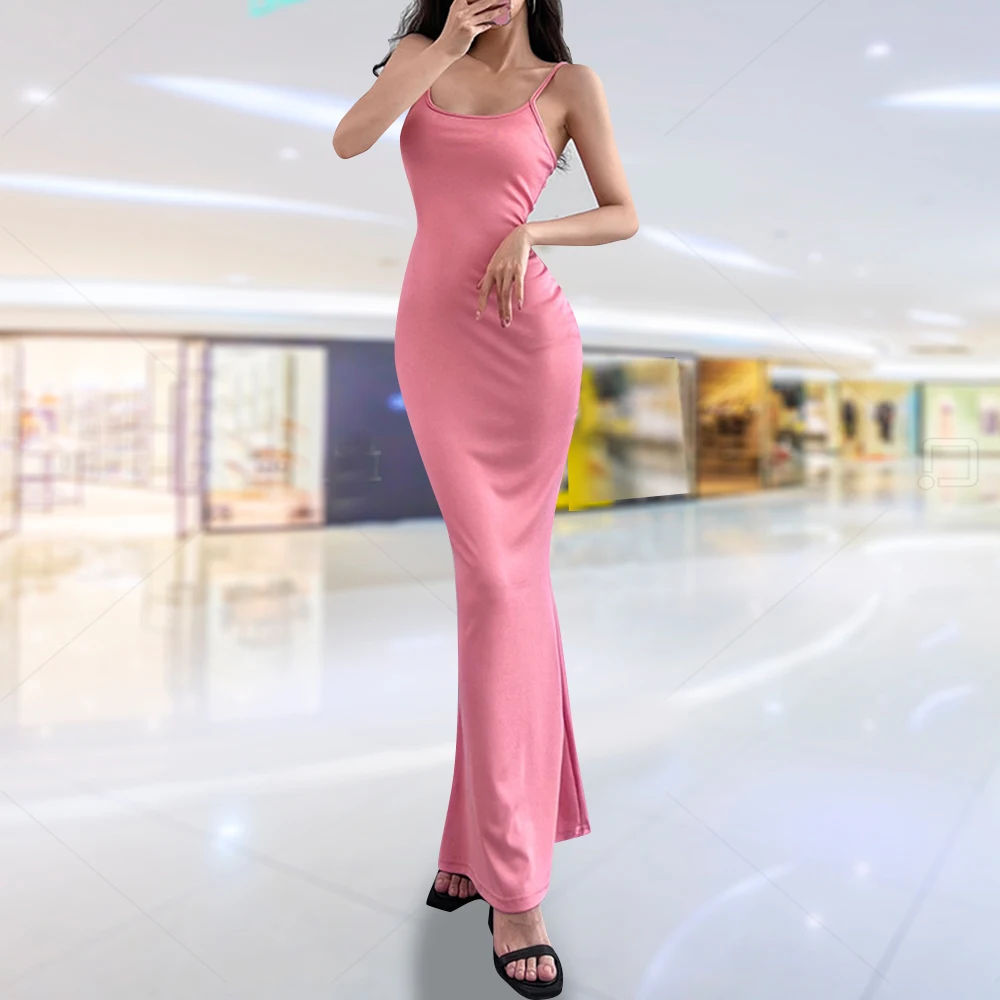 

New Fashion Women Sexy Dresses Sleeveless Bodycon Backless Long Maxi Pure Slim Down Honey Peach Hip Suspender Party Dress