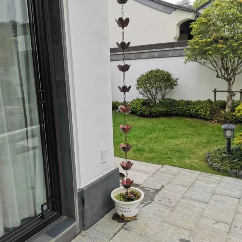 1m Aluminum Alloy Japanese-style Temple Decoration Guide Rain Bell Drainage Chain Petal Cup Ring Eaves Water Dripping Rain Chain
