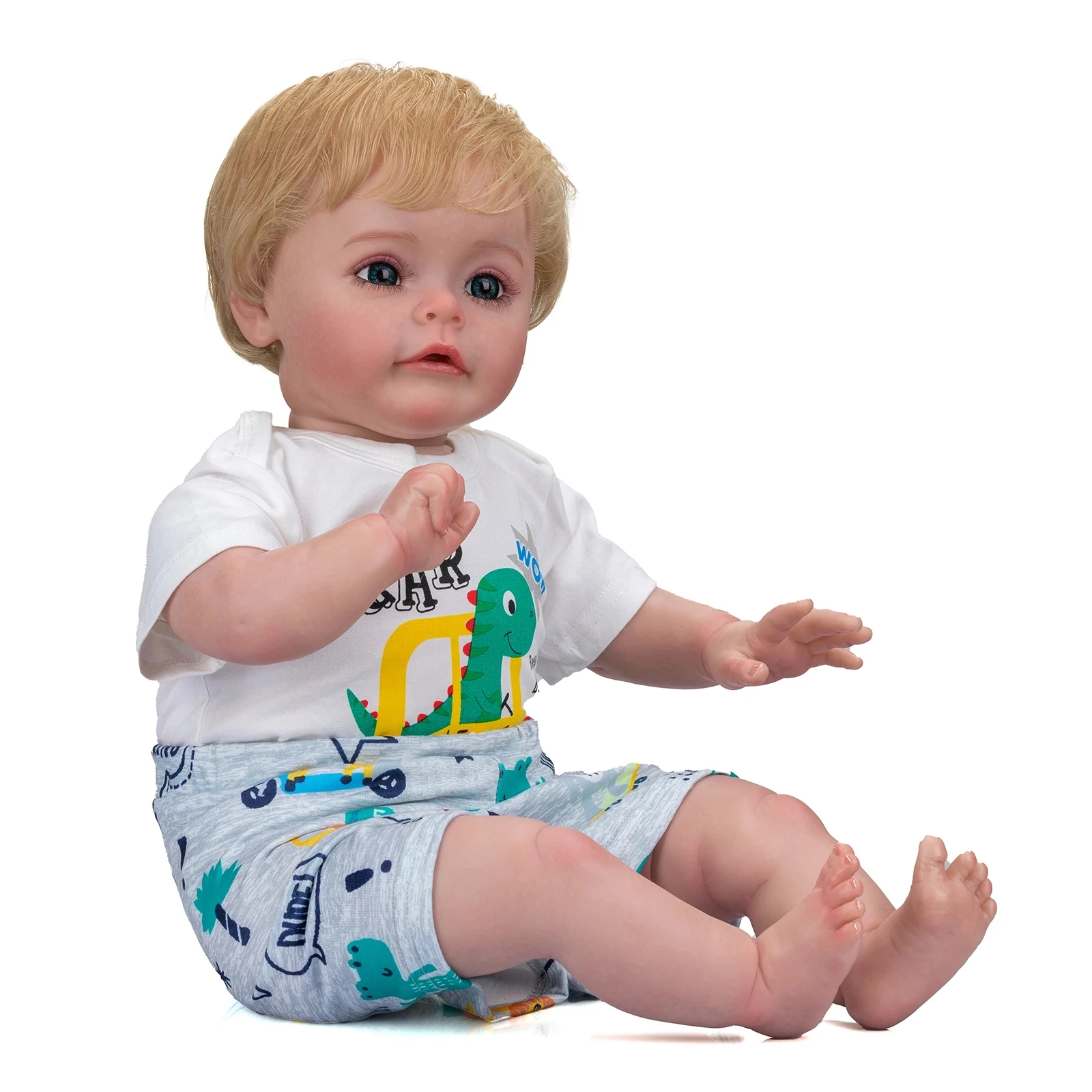 

60CM Painted Finished Doll Reborn Sue-sue in Boy Version with Blonde Hair 3D Skin Visible Veins Cuddly Soft Body Doll