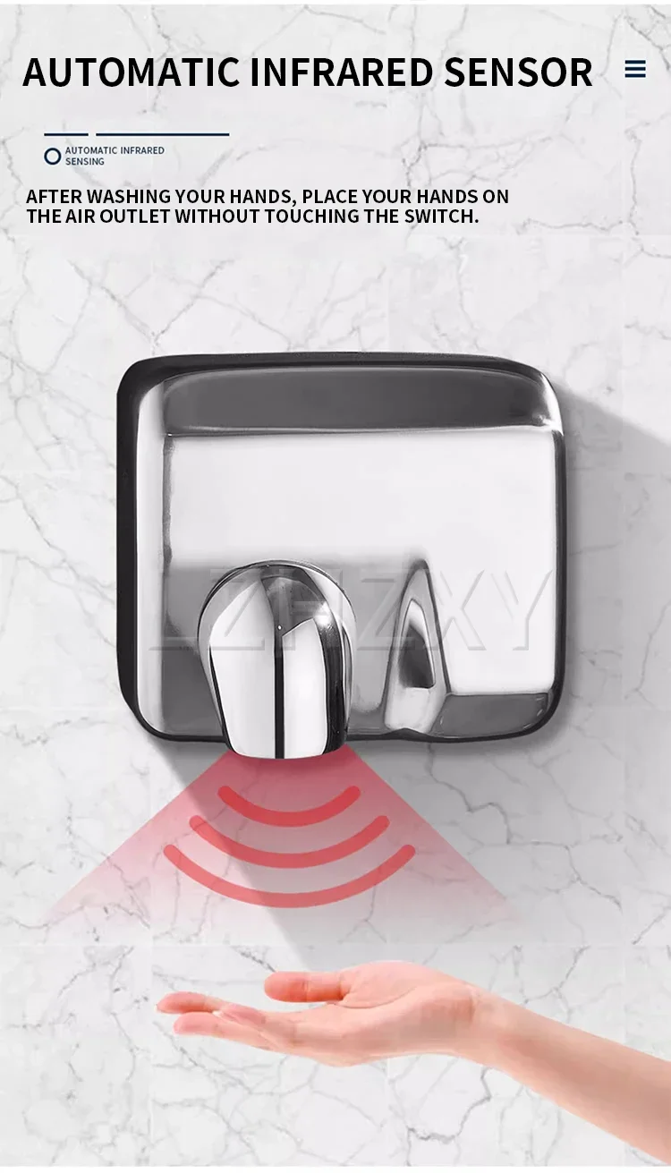 Description Picture 6 of item1800W Automatic Hand Dryer Bathroom Appliances Fast Dry stainless steel automatic sensor electric hand dryer Machine