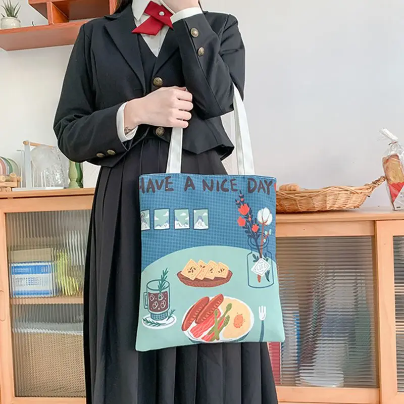 

Women Canvas Shoulder Bag Painted Casual Shopper Reusable Handbag Ladies Large Capacity Harajuku Retro Fashion Tote Bag 2022