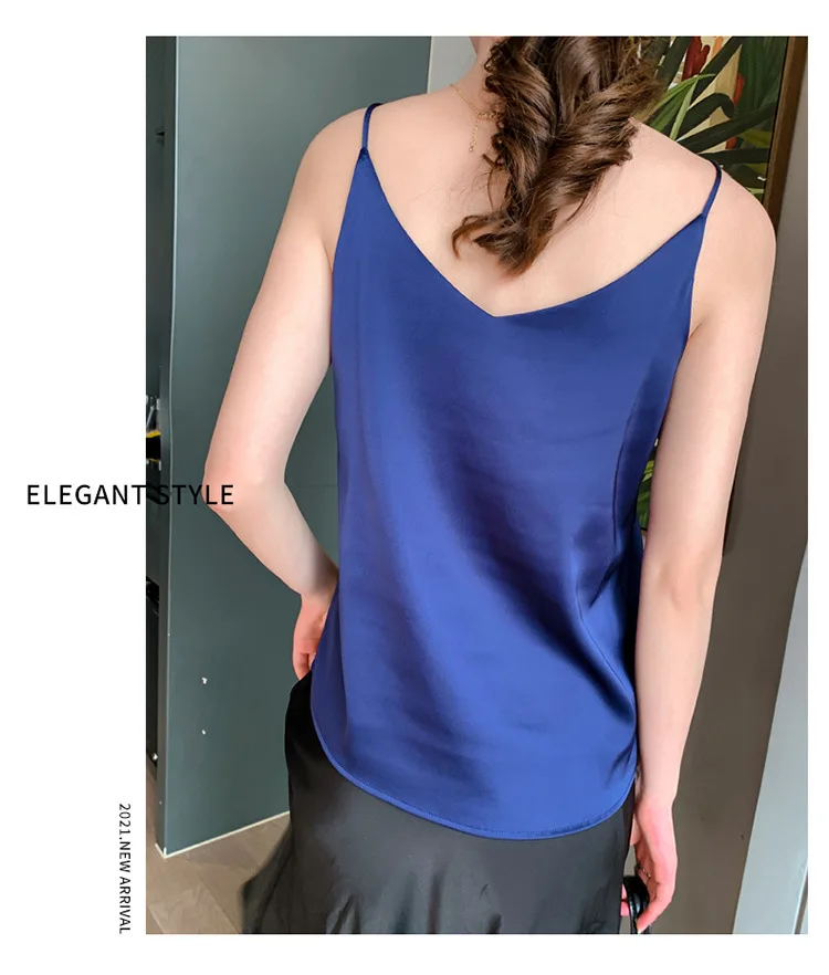 Summer Silk Suspenders Camisole Sling V-neck Loose Bottoming Satin Vest Sexy Crop Top for Women