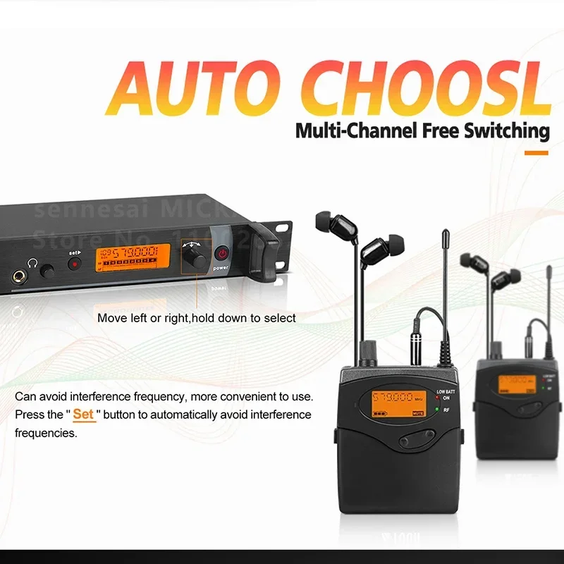 EM-2050 UHF 인이어 모니터 시스템, 2 채널 2 바디팩 모니터링, 무대용 여러 밴드에서 사용 가능, 전체 금속, 최고 품질