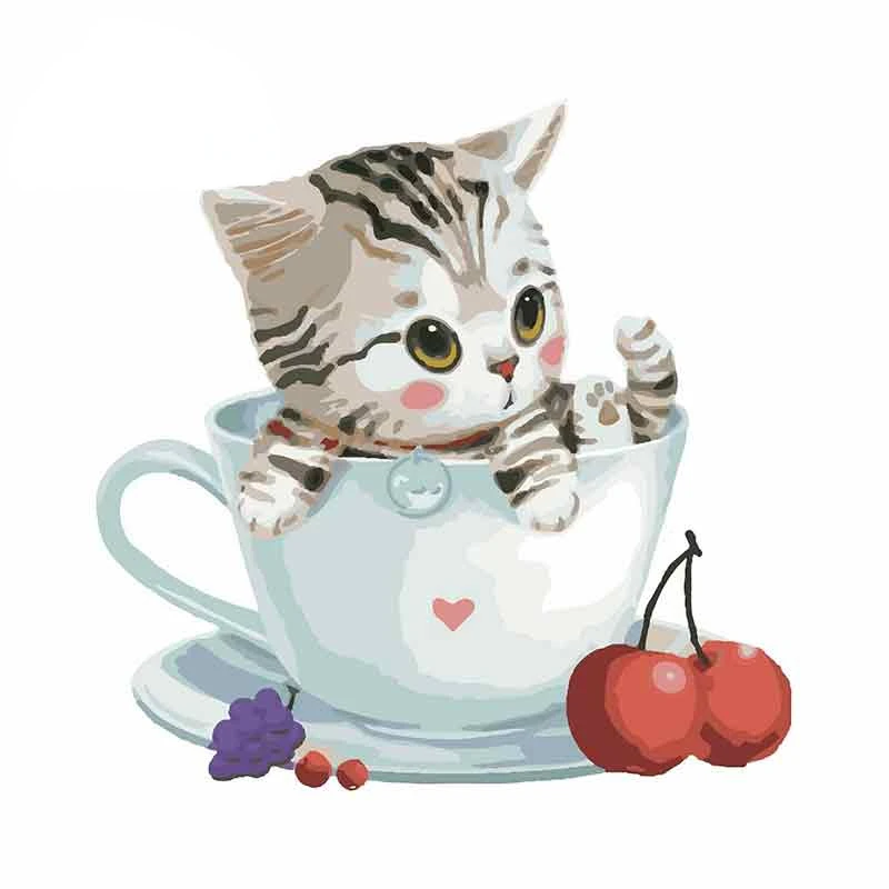 

Creativity Little Kitty Cat Tea Personality Creative Car Stickers Occlusion Scratch Waterproof Decal Car accessories decoration