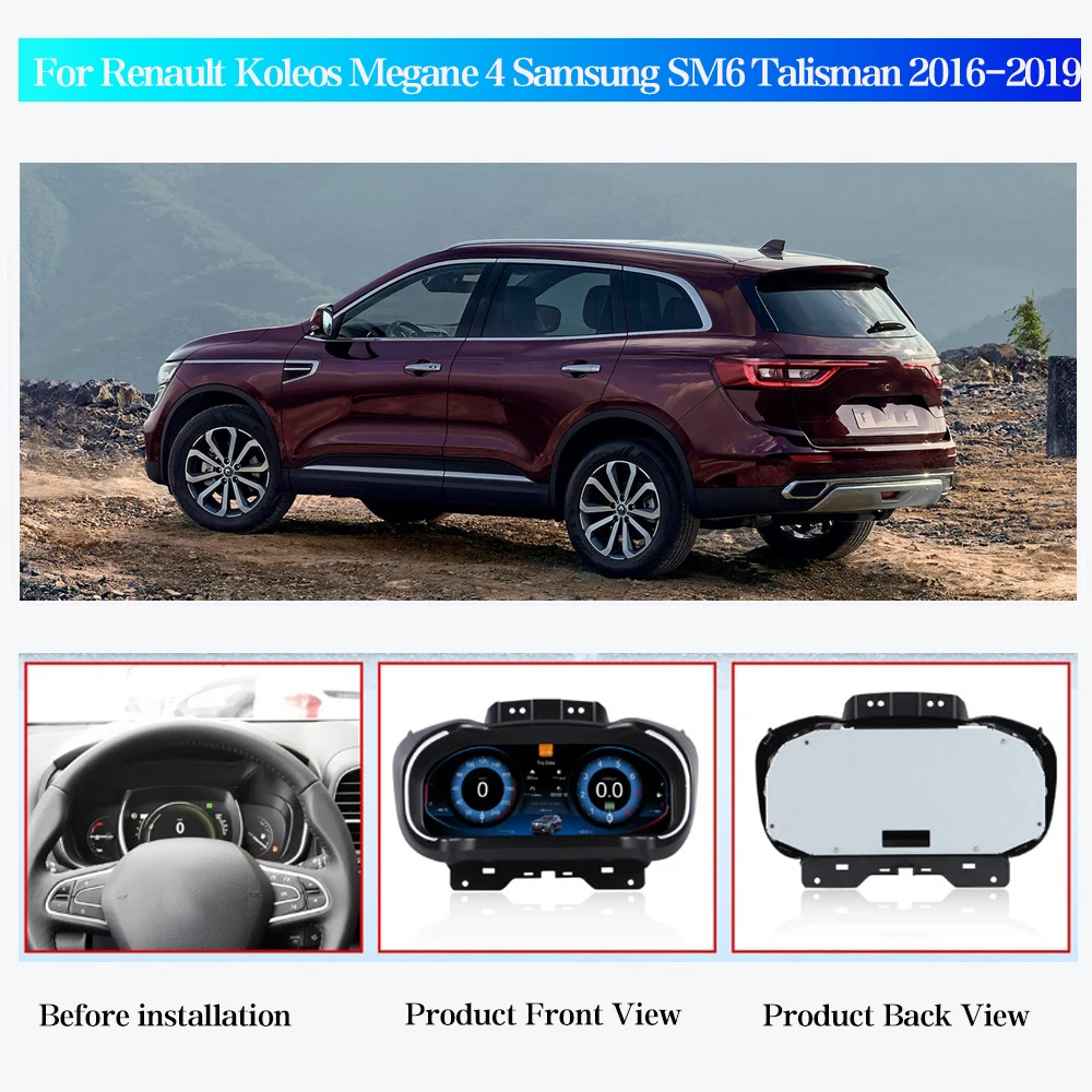 Pantalla HD de 12.3” para Panel de Instrumentos Digital, Compatible con Renault Koleos, Megane 4, Samsung SM6, Talisman 2016-2019, Velocímetro, CarPlay/Auto 2